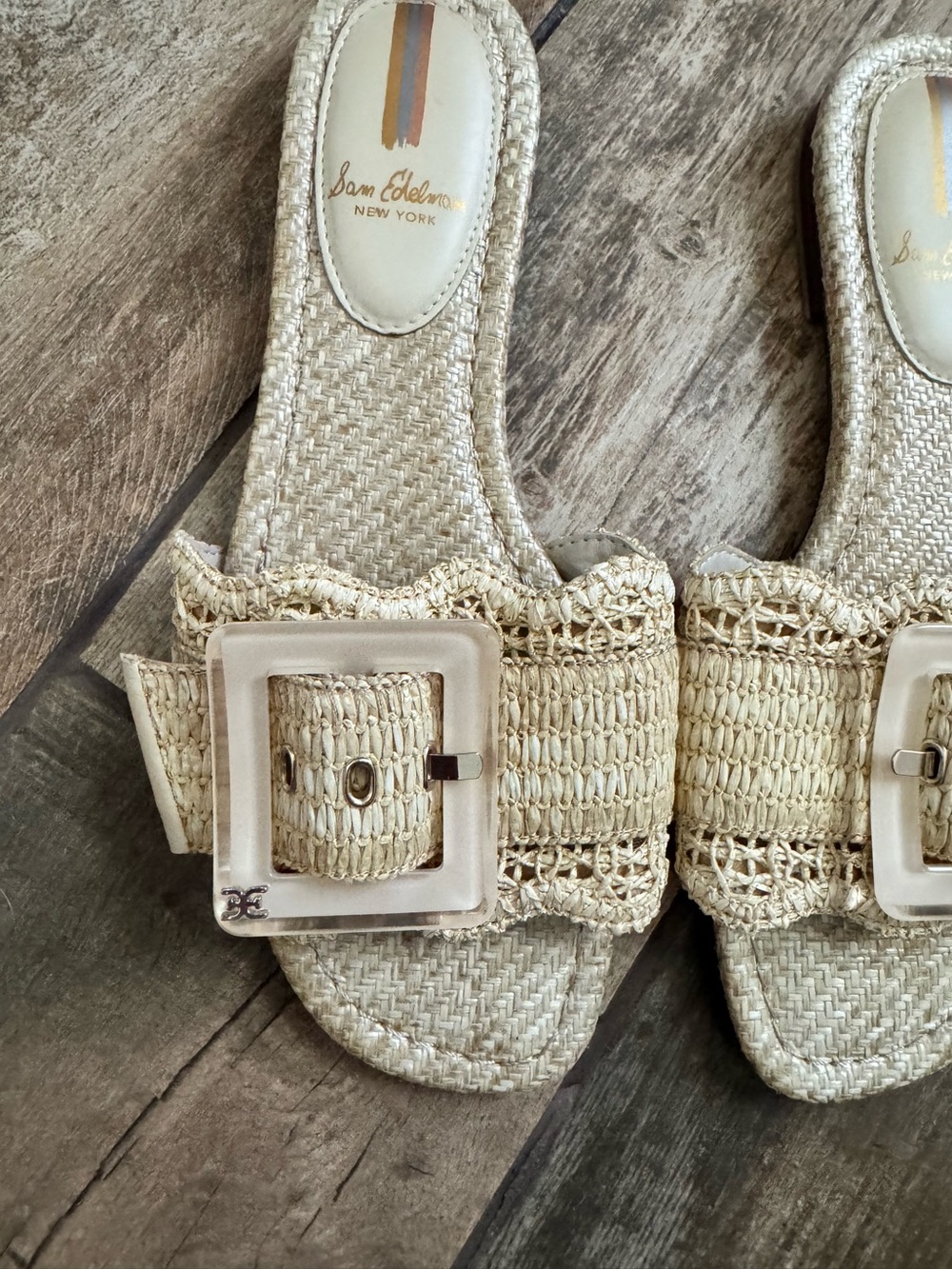 Sam Edelman Bambi Natural Woven Slide Sandals with Square Buckles Size 8 - Picture 2 of 5